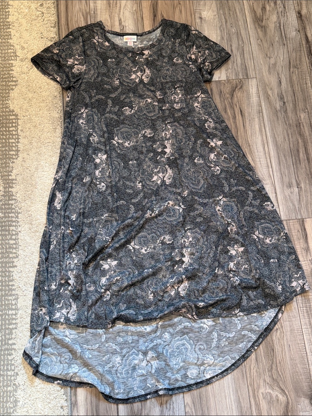LuLaRoe Black Paisley Floral Pattern Carly Swing High-Low Dress